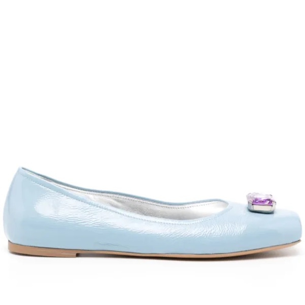 Sky Blue Patent Leather Flats with Jewel Accent